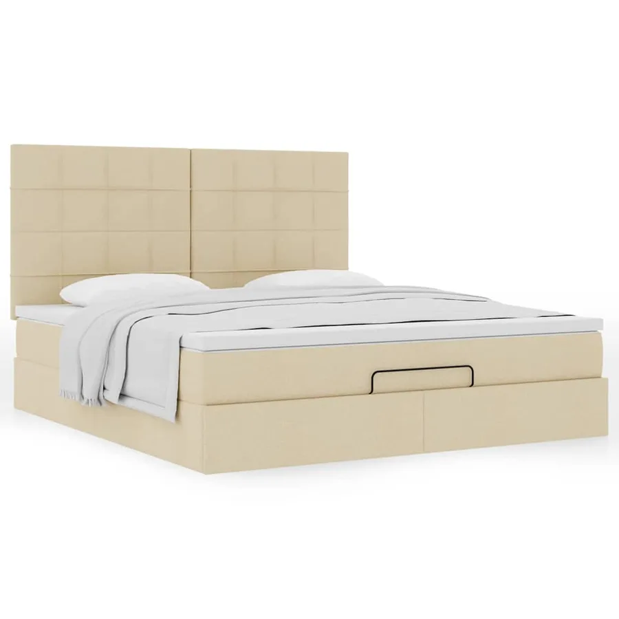 Cadre de lit ottoman avec matelas crème 180x200 cm tissu - 4