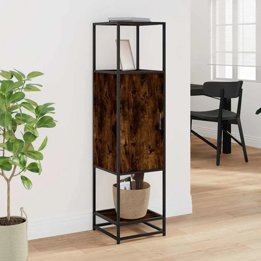 Buffet haut chêne fumé 35,5x35x139 cm bois d'ingénierie métal - 3