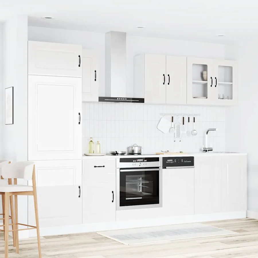 Ensemble de 8 meubles de cuisine "Kalmar" en bois d'ingénierie blanc brillant - 3