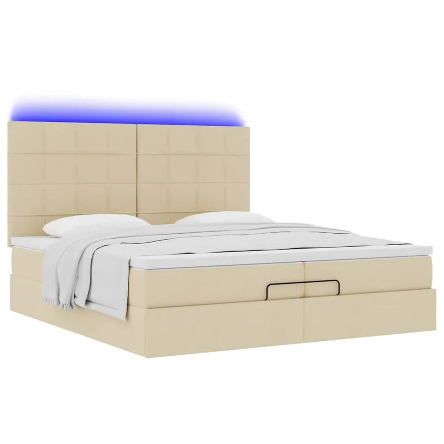 Cadre de lit ottoman avec matelas crème 200x200cm tissu - 6