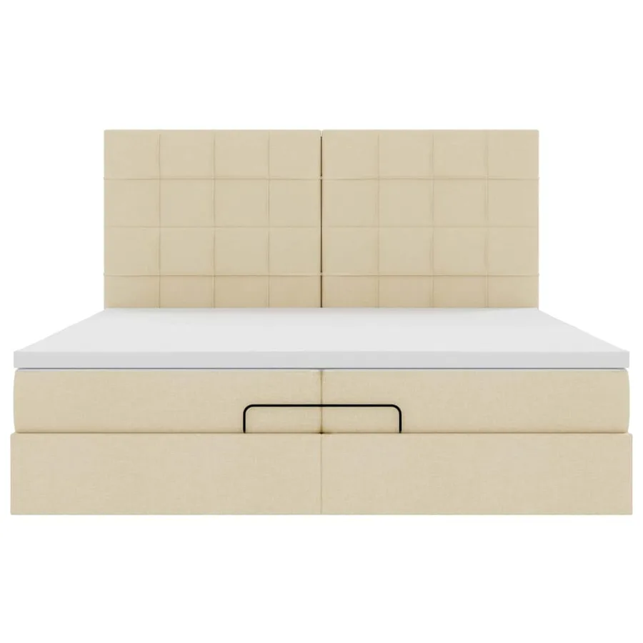 Cadre de lit ottoman avec matelas crème 200x200cm tissu - 8