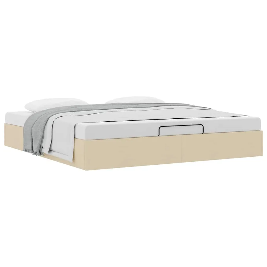 Cadre de lit ottoman sans matelas crème 200x200 cm tissu - 5