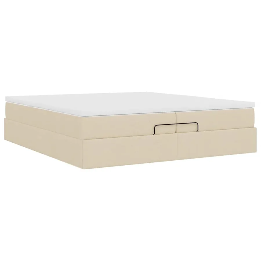 Cadre de lit ottoman avec matelas crème 200x200cm tissu - 10