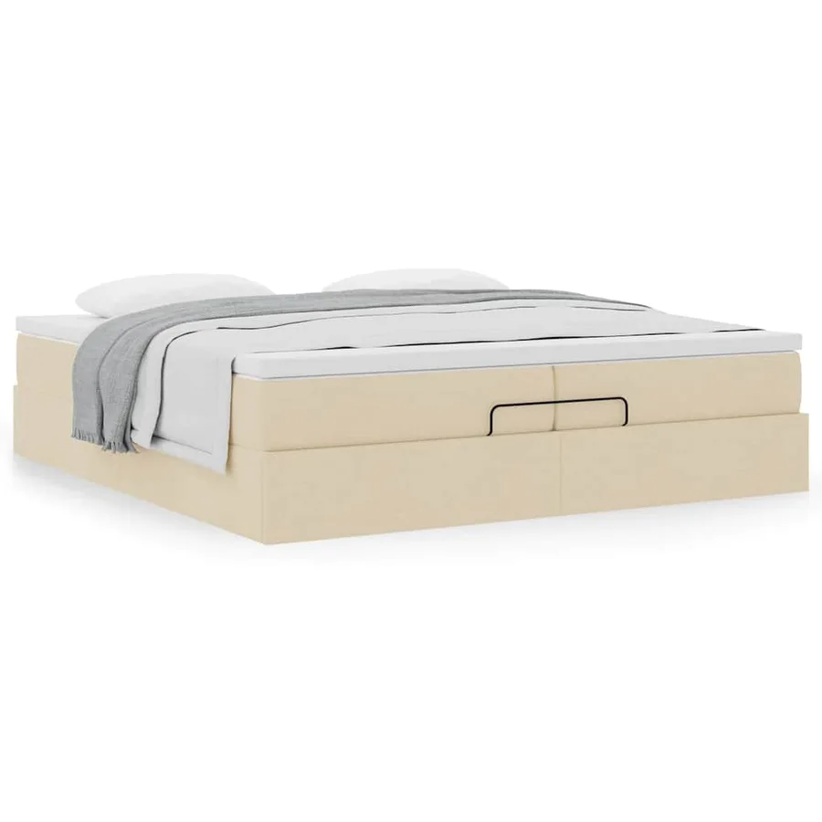 Cadre de lit ottoman avec matelas crème 200x200cm tissu - 4