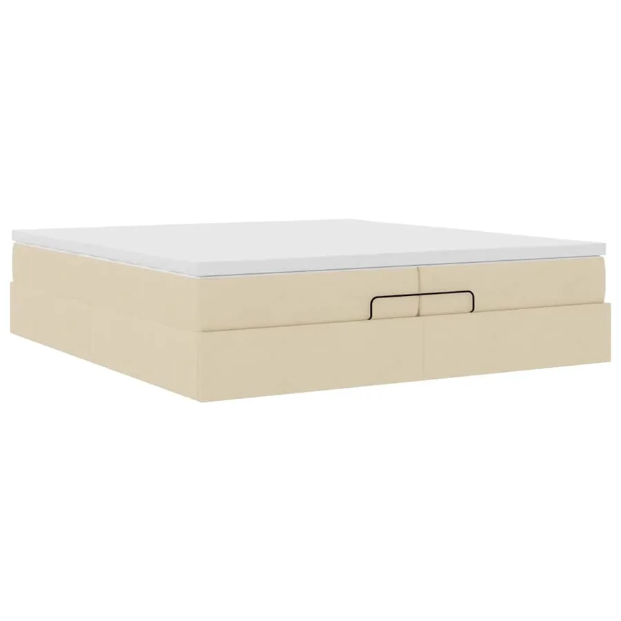 Cadre de lit ottoman avec matelas crème 200x200cm tissu - 6