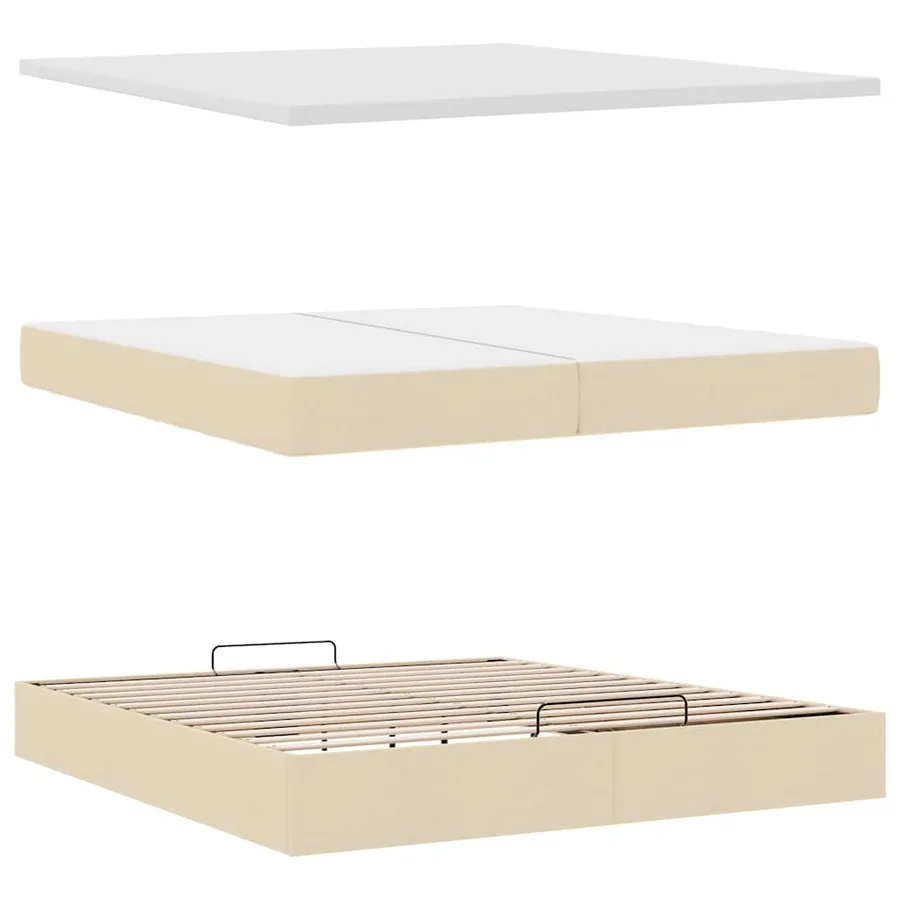 Cadre de lit ottoman avec matelas crème 200x200cm tissu - 8