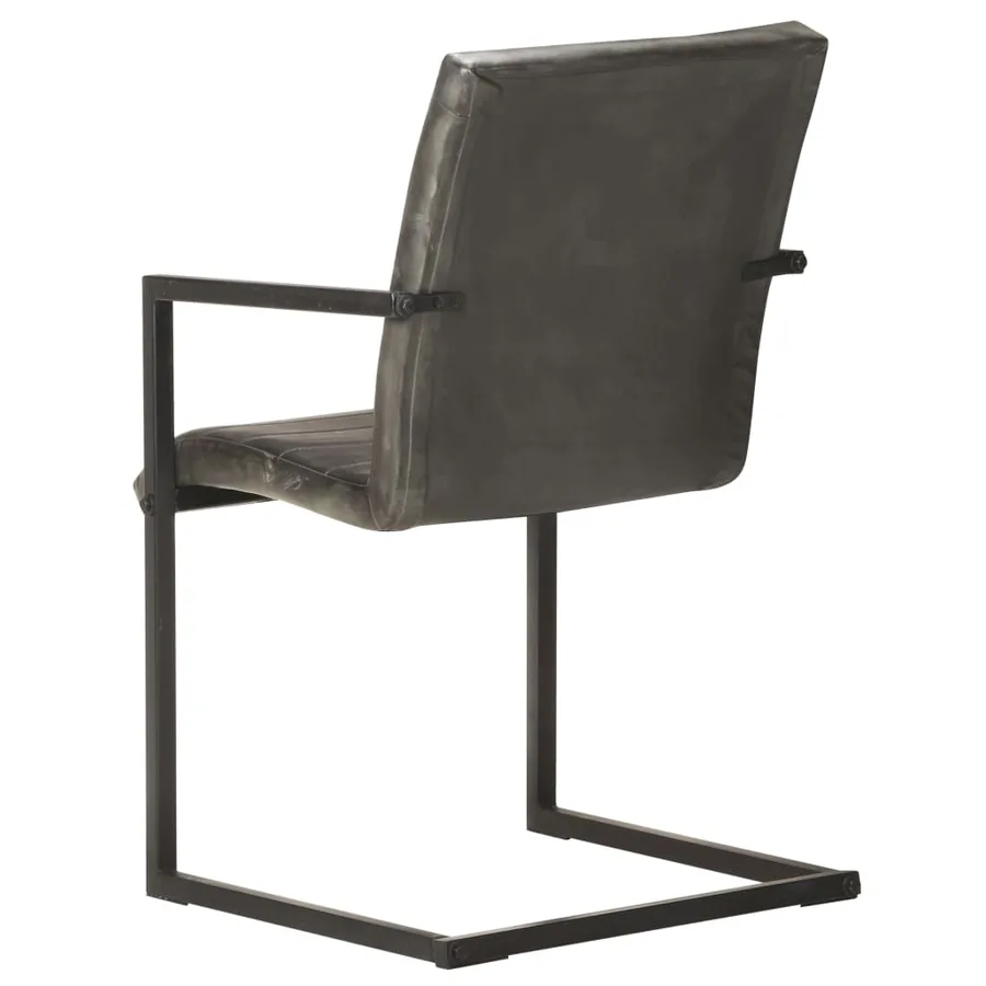 Chaises à manger cantilever lot de 4 gris cuir véritable - 5