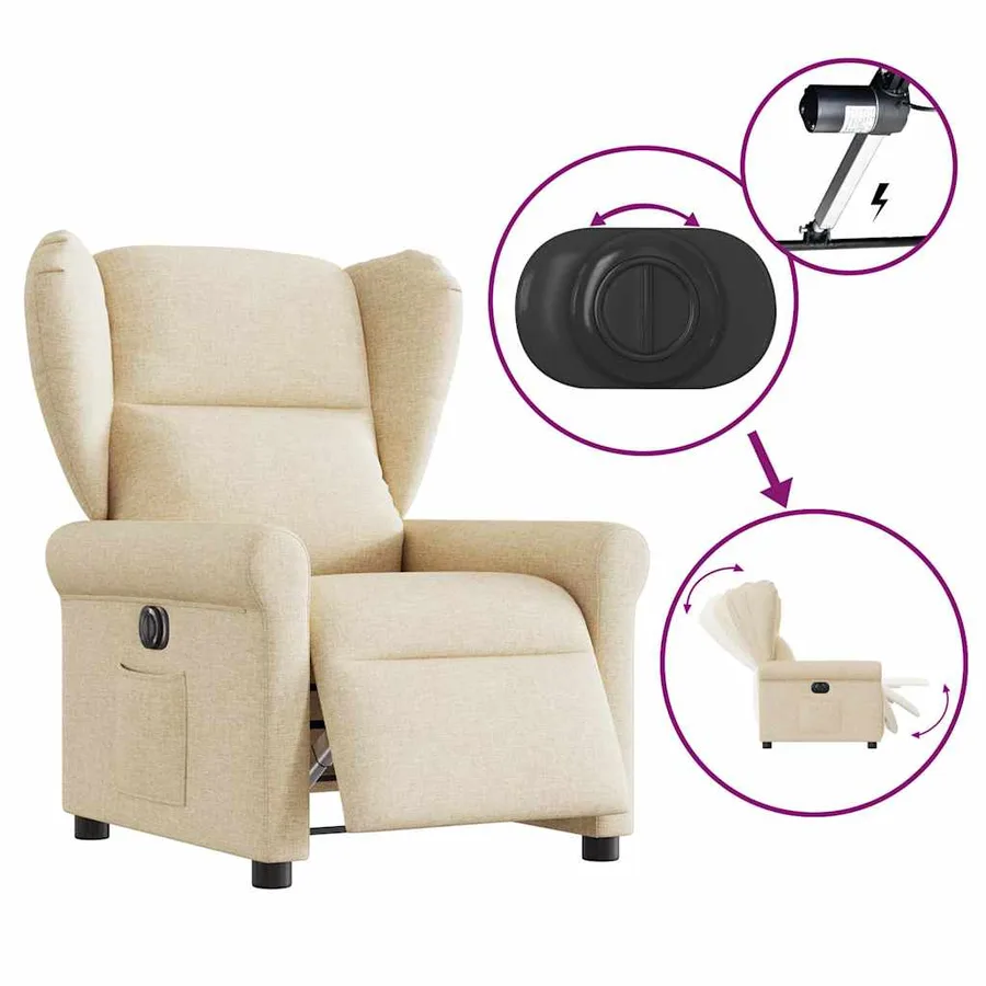 Fauteuil inclinable électrique Crème Tissu - 8