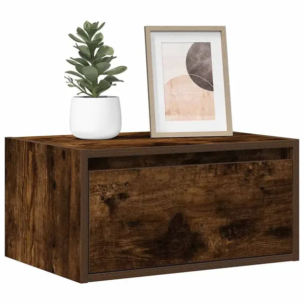 Tables de chevet murales avec lumières LED 2 pcs chêne fumé