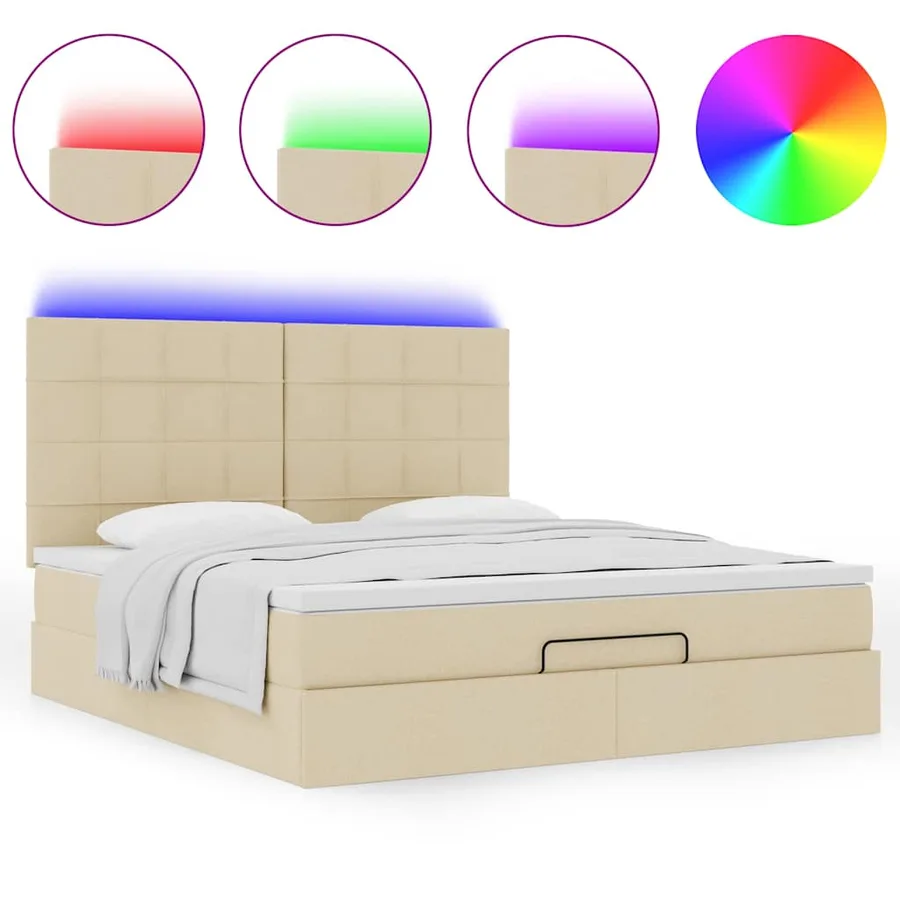 Cadre de lit ottoman avec matelas crème 160x200 cm tissu - 5