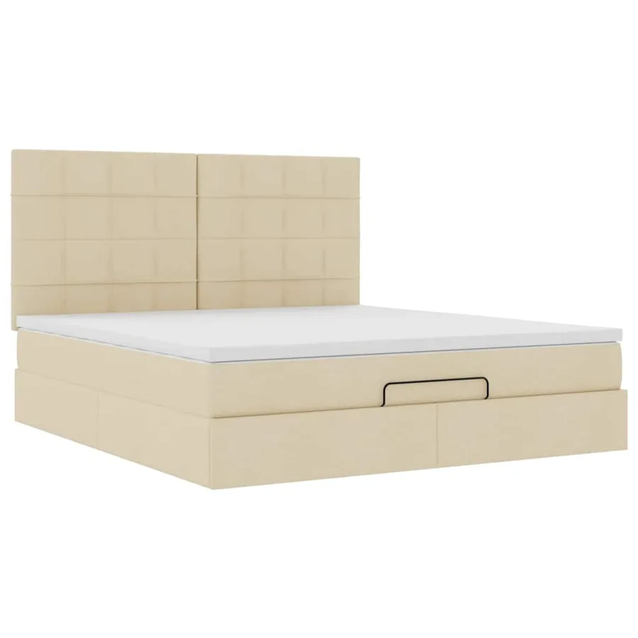 Cadre de lit ottoman avec matelas crème 160x200 cm tissu - 7