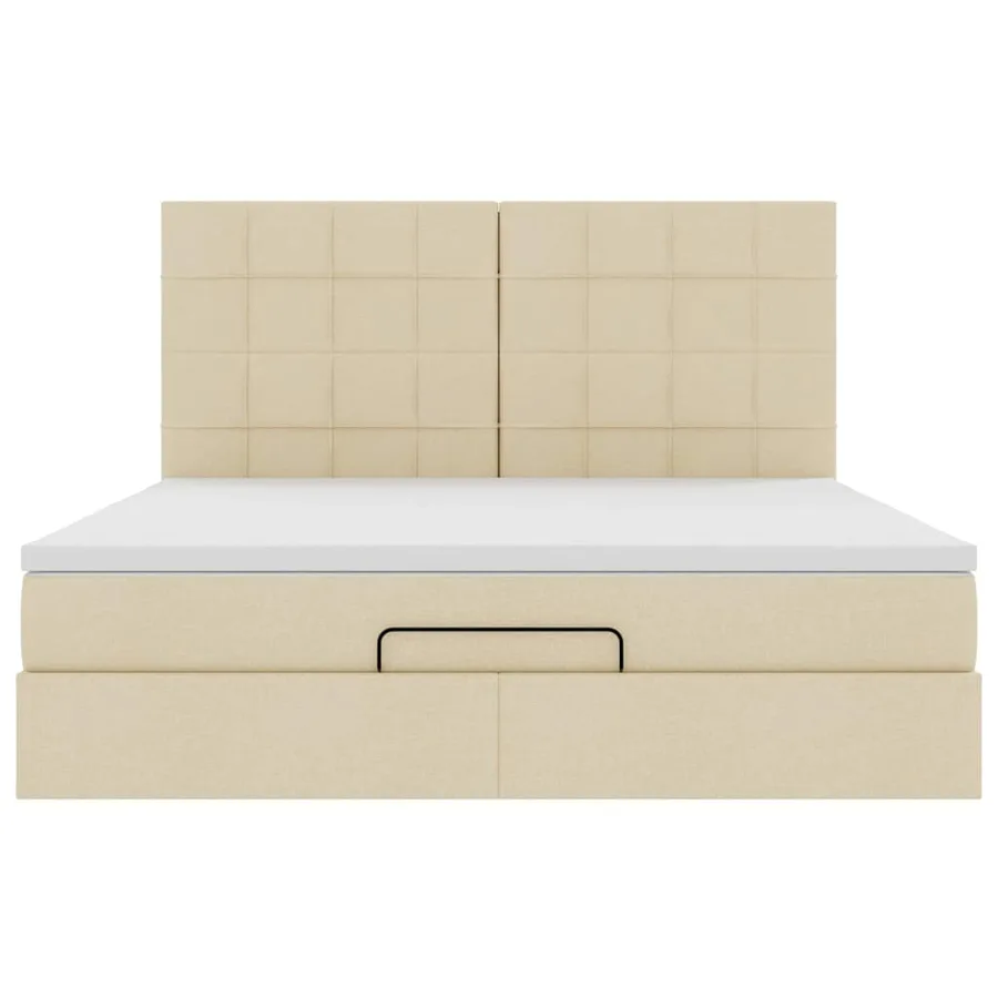 Cadre de lit ottoman avec matelas crème 160x200 cm tissu - 8