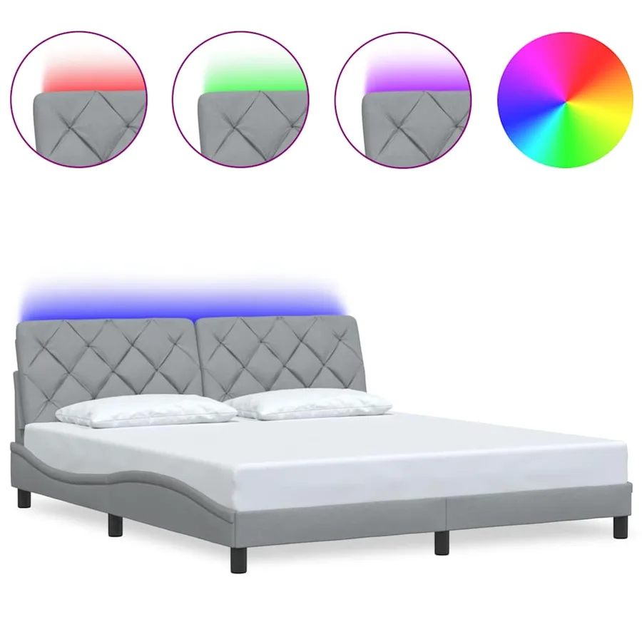 Cadre de lit avec LED sans matelas gris clair 180x200 cm tissu - 2