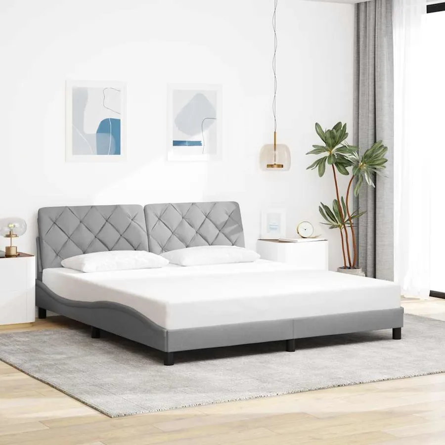 Cadre de lit avec LED sans matelas gris clair 180x200 cm tissu - 4
