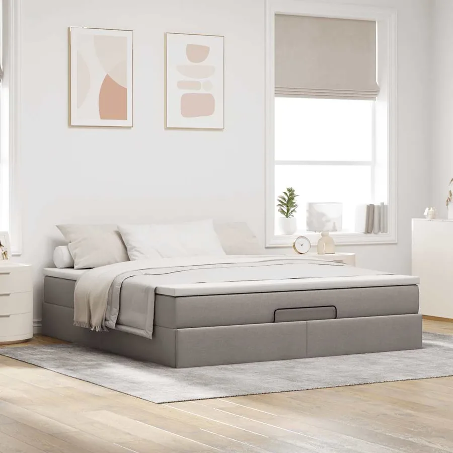 Cadre de lit ottoman avec matelas taupe 160x200 cm tissu - 3