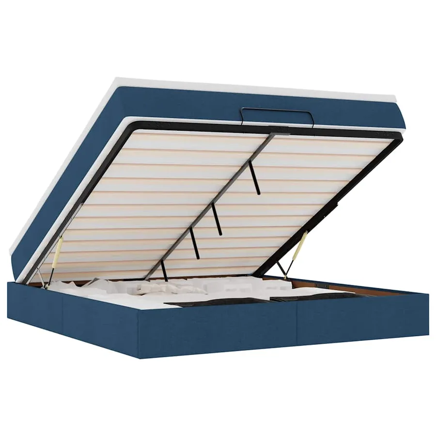 Cadre de lit ottoman avec matelas bleu 160x200 cm tissu - 2