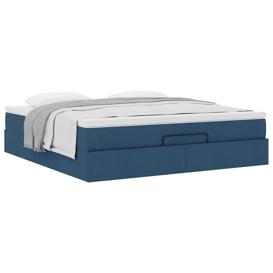 Cadre de lit ottoman avec matelas bleu 160x200 cm tissu - 5