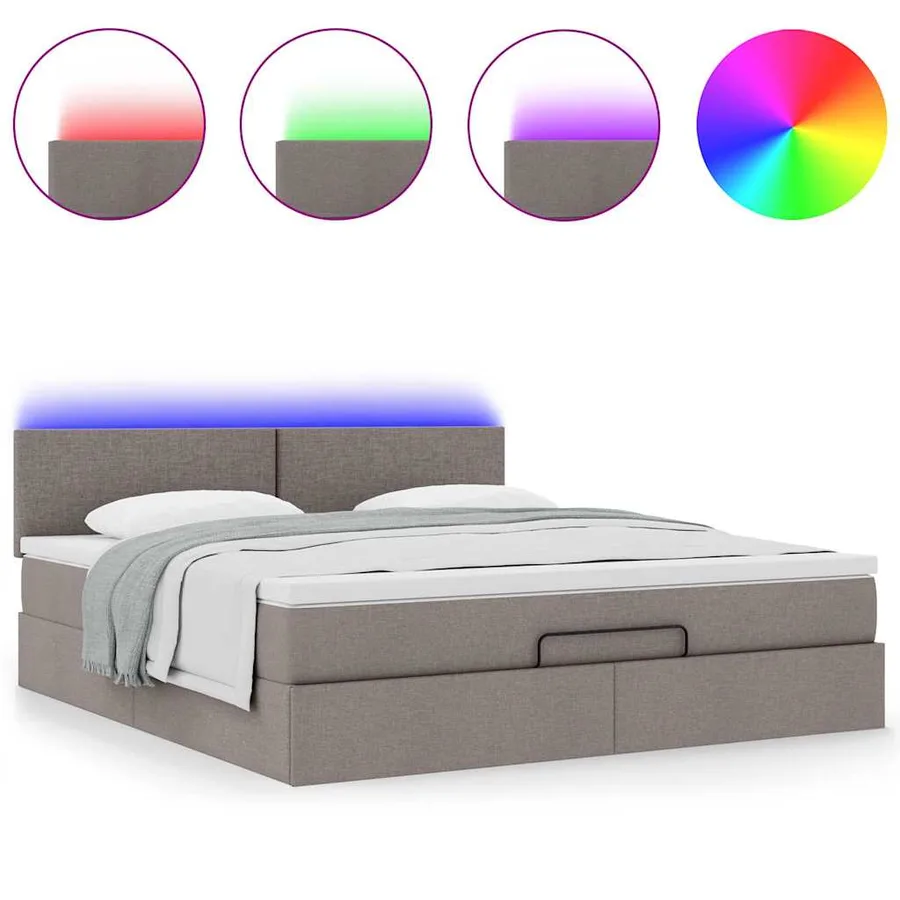 Cadre de lit ottoman avec matelas taupe 160x200 cm tissu - 5