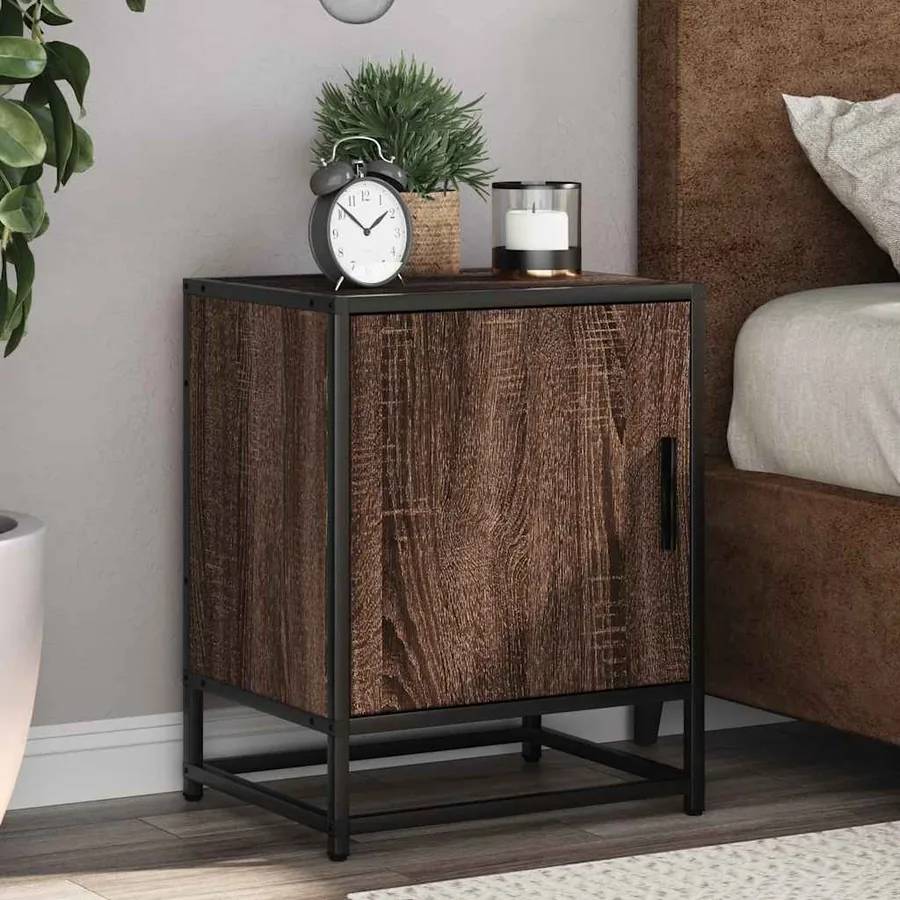 Table de chevet chêne marron 40x31x50cm bois d'ingénierie métal