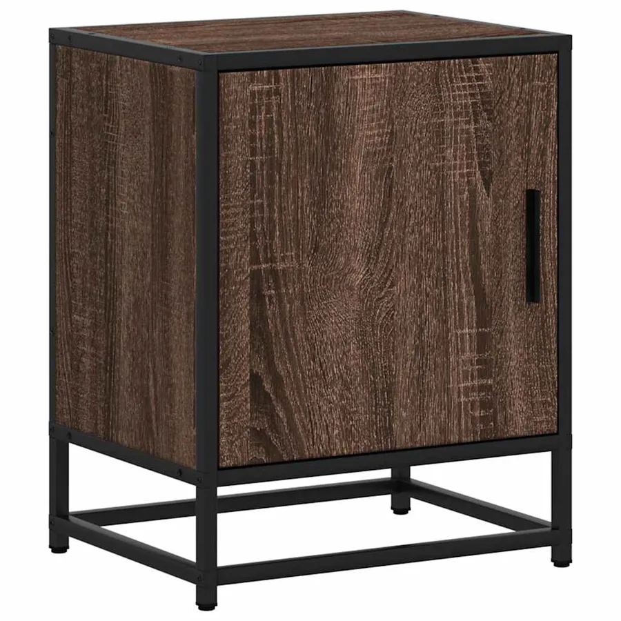 Table de chevet chêne marron 40x31x50cm bois d'ingénierie métal - 2