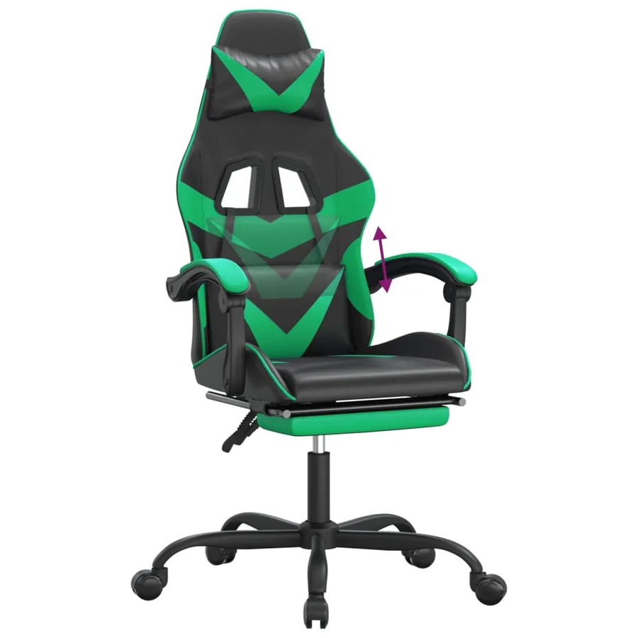 Chaise de jeu avec repose-pied Noir et vert Similicuir - 8