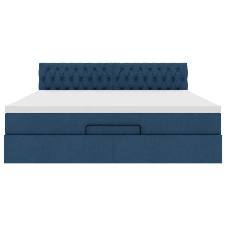 Cadre de lit ottoman avec matelas bleu 180x200 cm tissu - 7