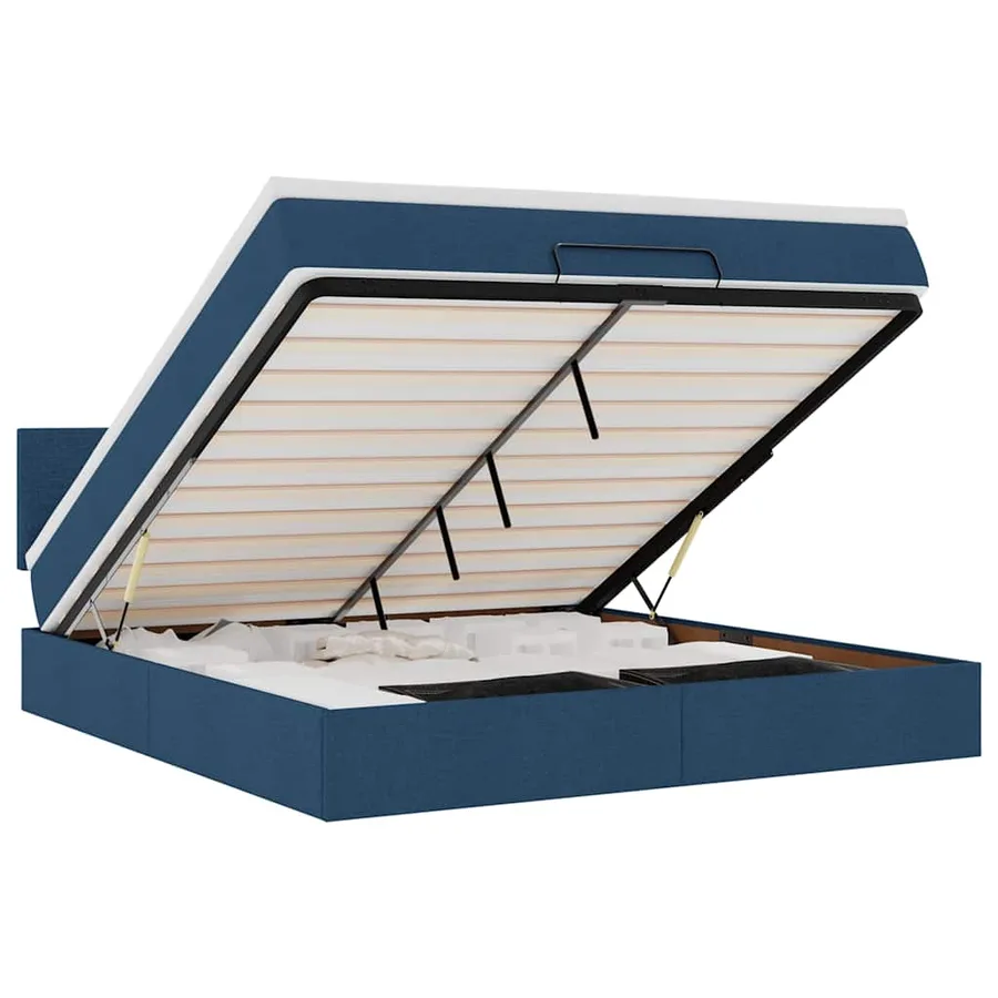Lit ottoman avec matelas et LED bleu 180x200cm tissu - 2