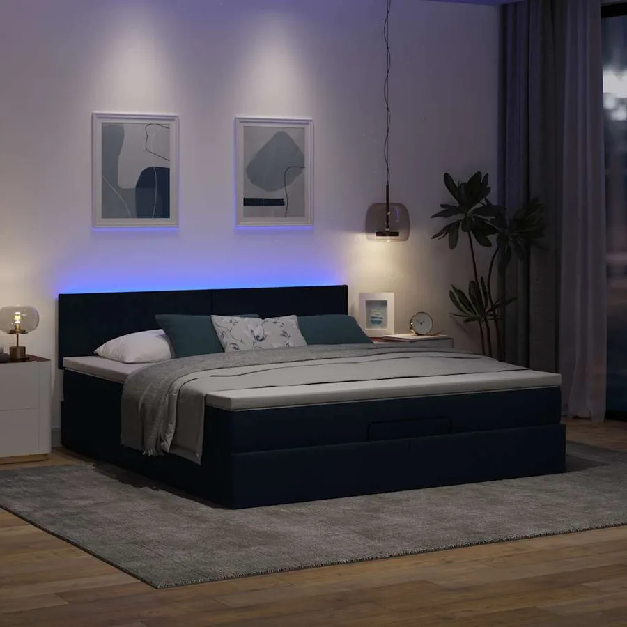 Lit ottoman avec matelas et LED bleu 180x200cm tissu - 3