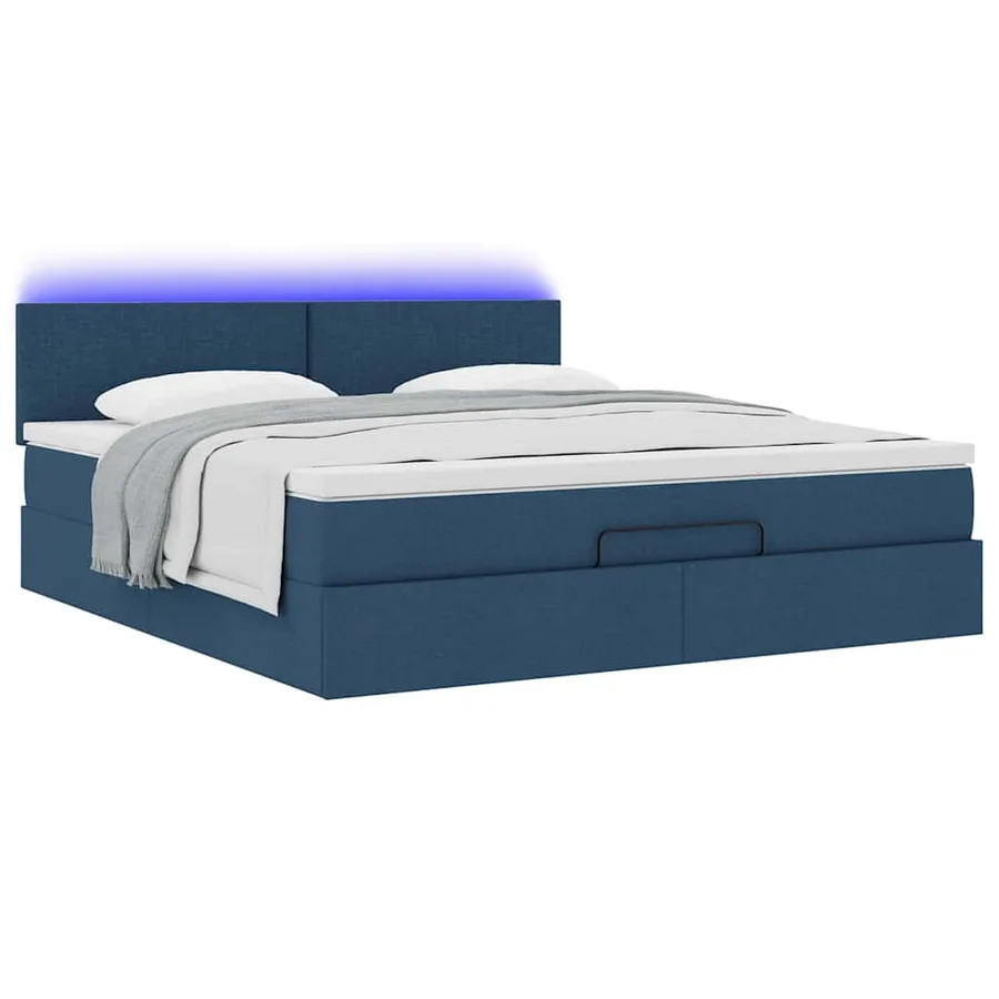 Lit ottoman avec matelas et LED bleu 180x200cm tissu - 6