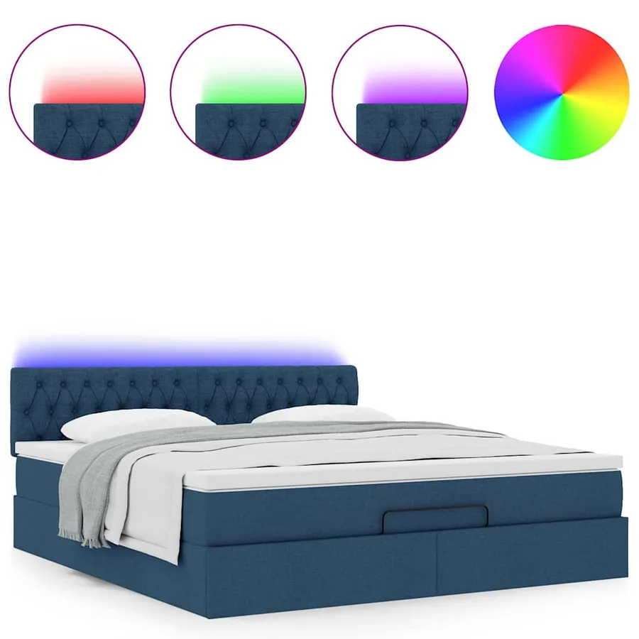 Lit ottoman avec matelas et LED bleu 180x200cm tissu - 4