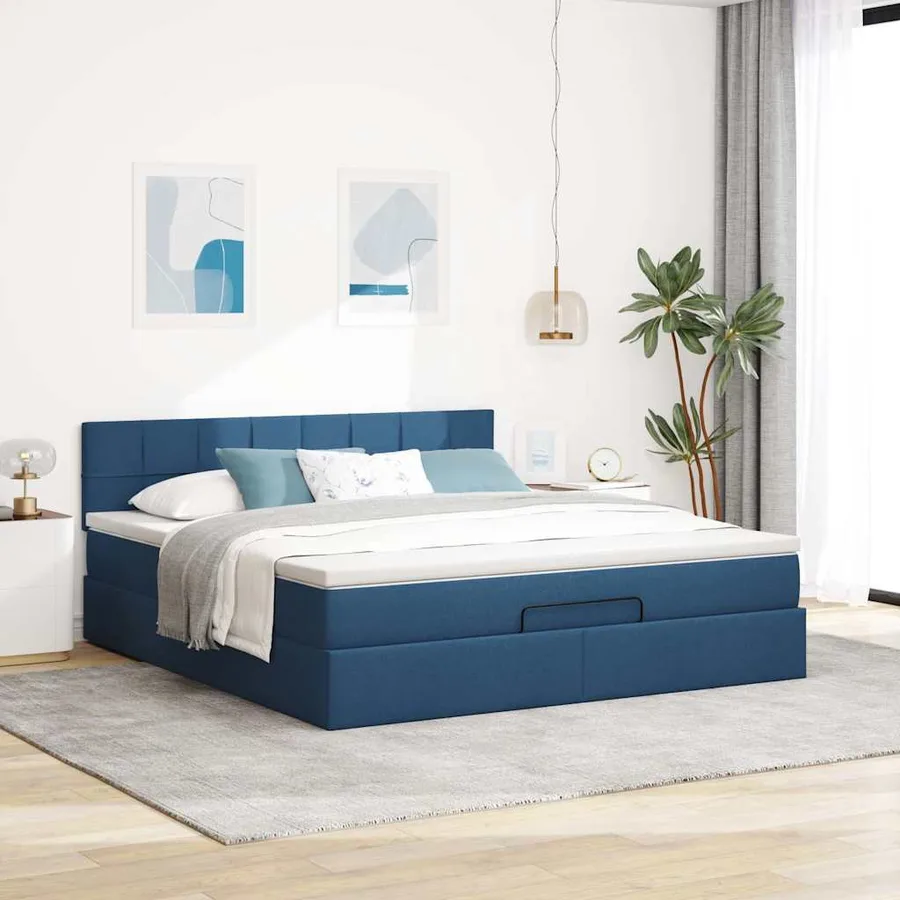 Lit ottoman avec matelas et LED bleu 180x200cm tissu - 4
