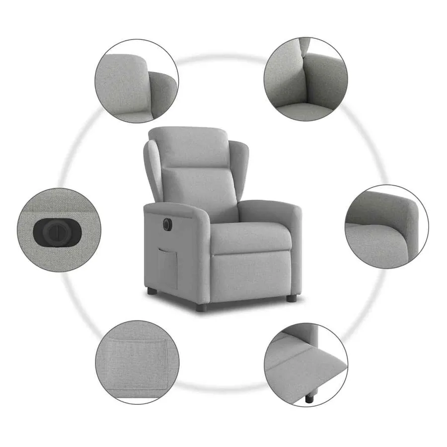 Fauteuil inclinable électrique gris nuage tissu - 10