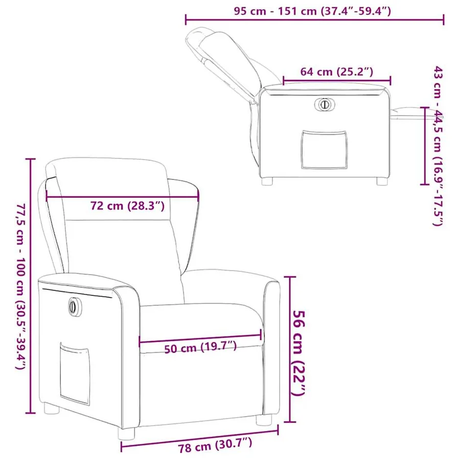 Fauteuil inclinable électrique gris nuage tissu - 15