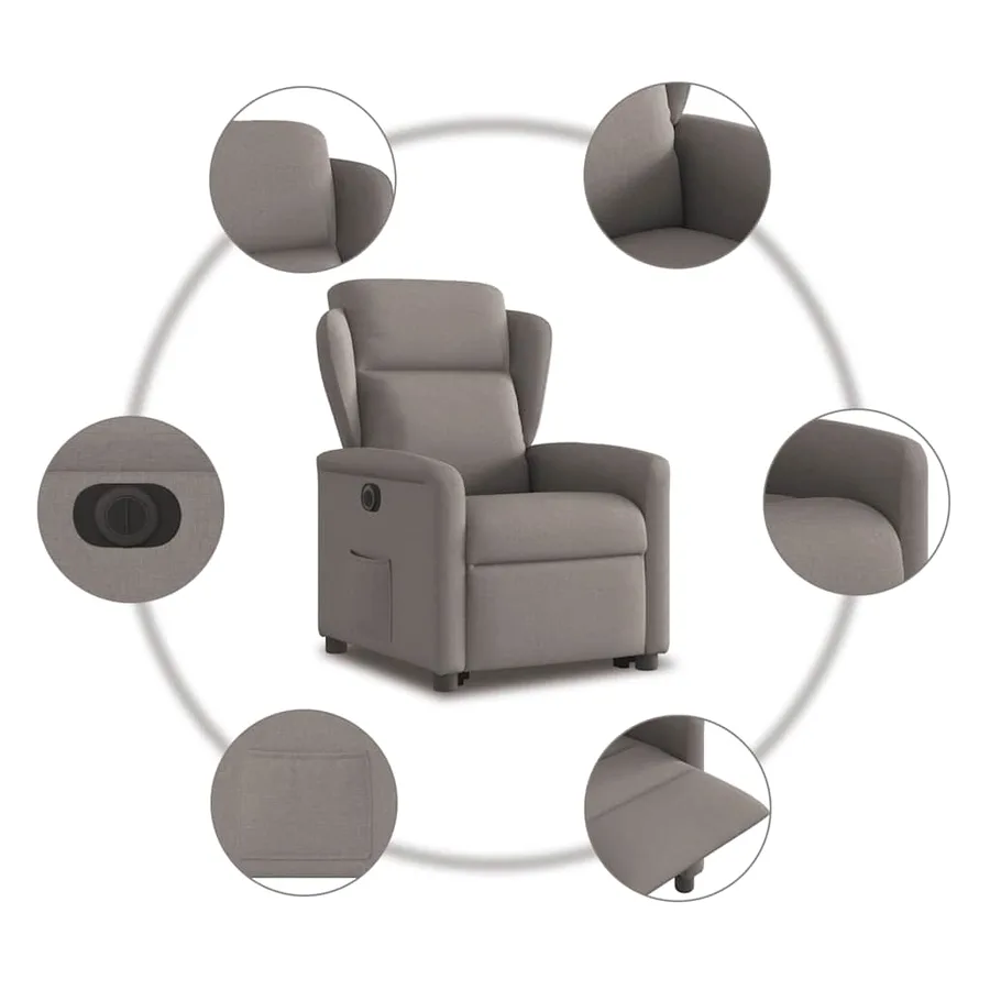 Fauteuil inclinable électrique taupe tissu - 11