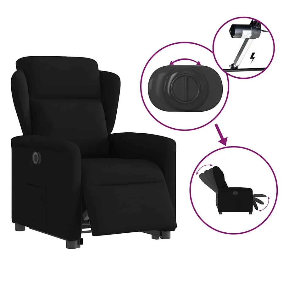Fauteuil inclinable électrique noir tissu - 9