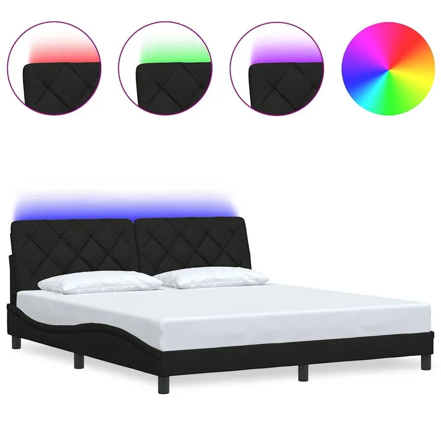 Cadre de lit avec LED sans matelas noir 180x200 cm tissu - 2