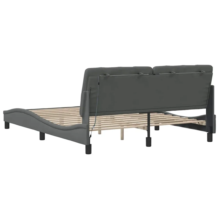 Cadre de lit avec LED sans matelas gris foncé 160x200 cm tissu - 10
