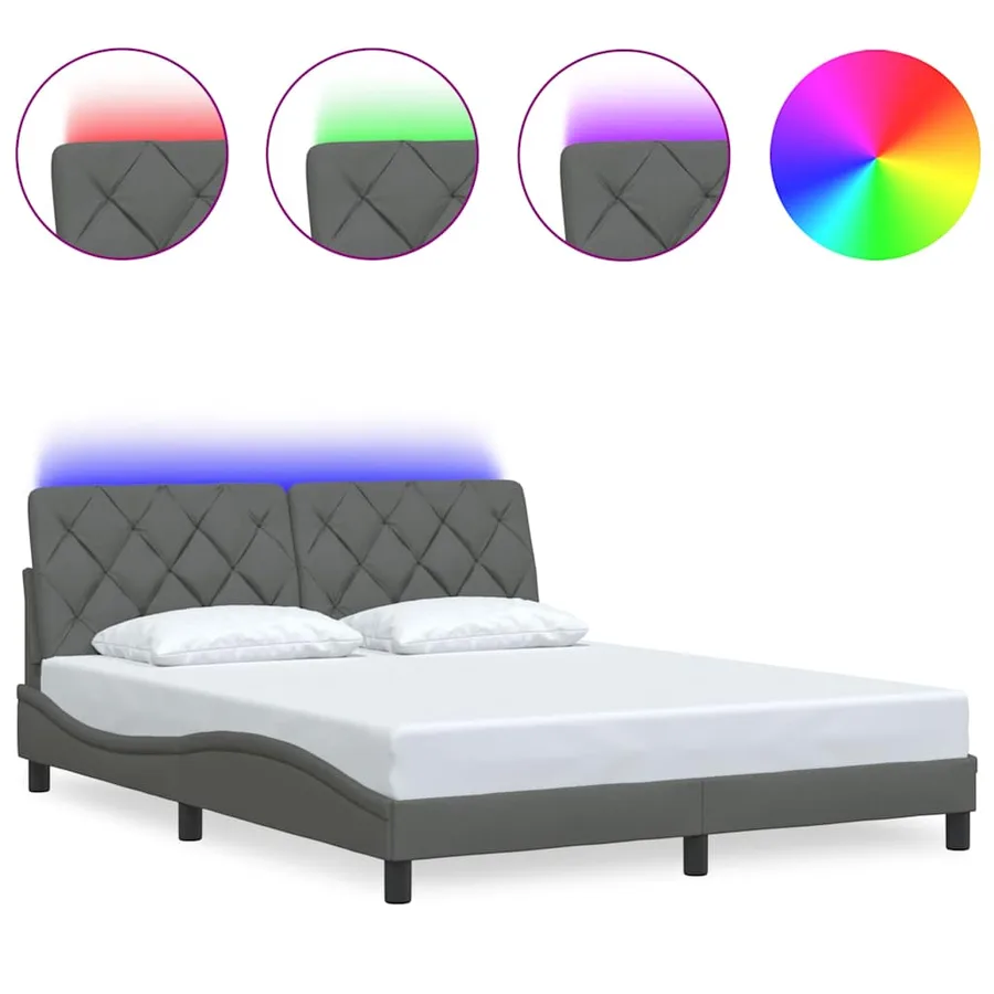 Cadre de lit avec LED sans matelas gris foncé 160x200 cm tissu - 2