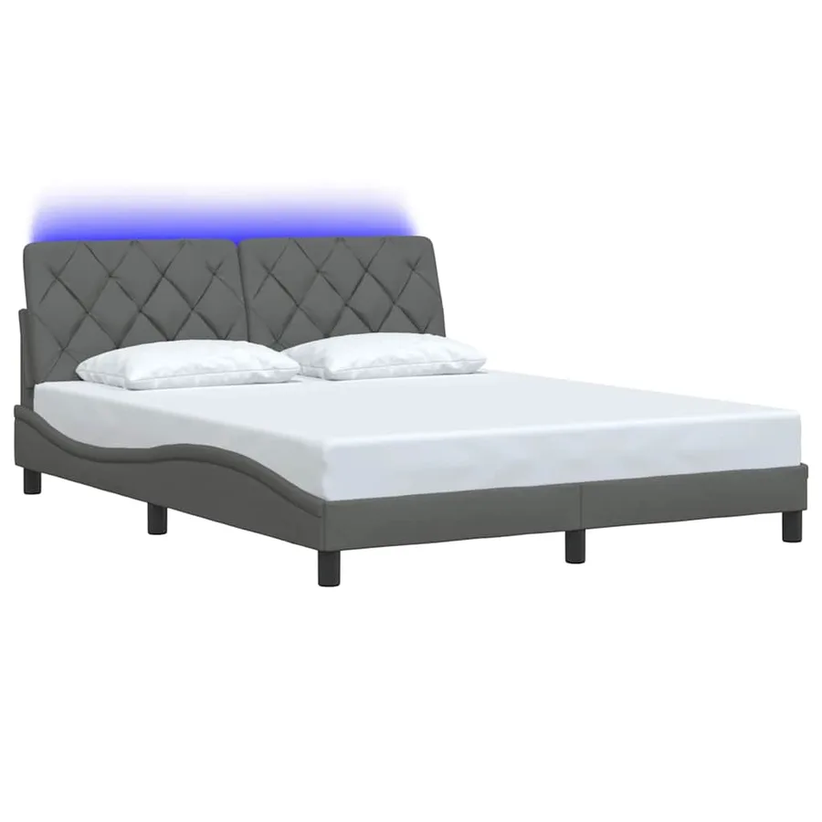 Cadre de lit avec LED sans matelas gris foncé 160x200 cm tissu - 3