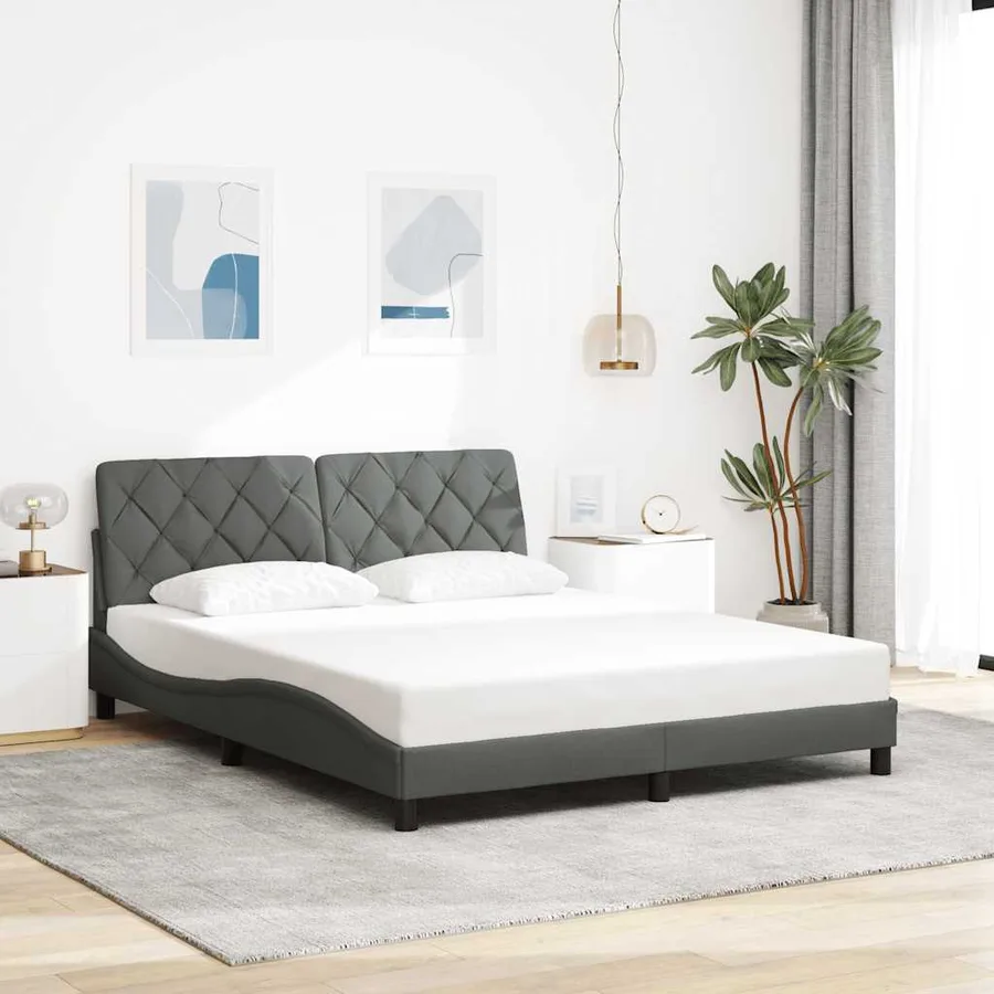 Cadre de lit avec LED sans matelas gris foncé 160x200 cm tissu - 4