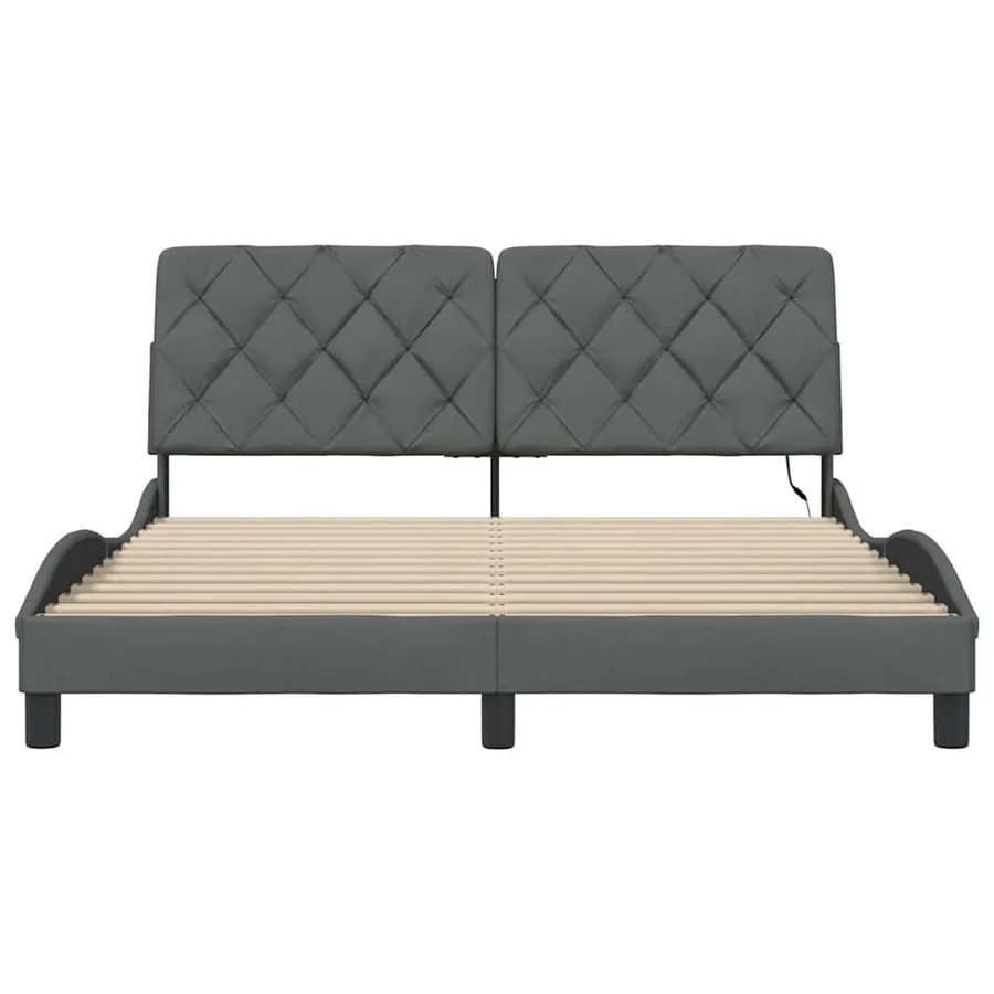 Cadre de lit avec LED sans matelas gris foncé 160x200 cm tissu - 6