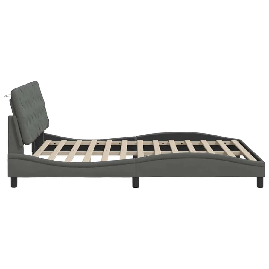 Cadre de lit avec LED sans matelas gris foncé 160x200 cm tissu - 9