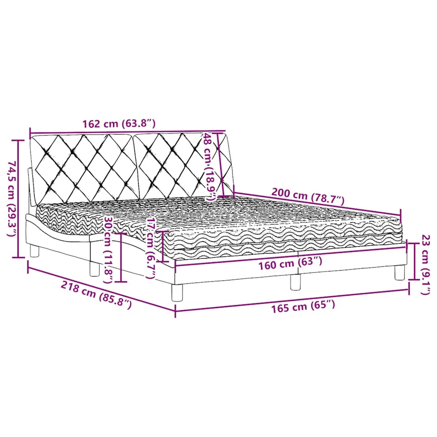 Lit avec matelas gris foncé 160x200 cm tissu - 14