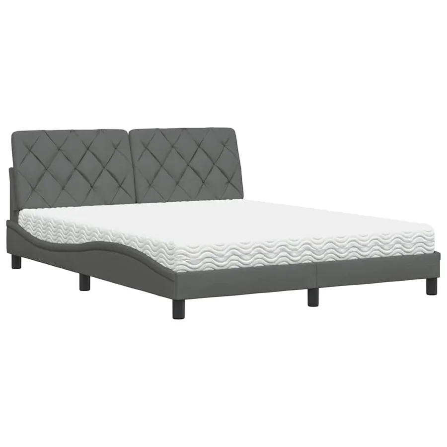 Lit avec matelas gris foncé 160x200 cm tissu - 2