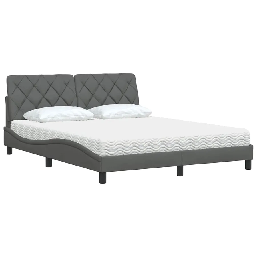Lit avec matelas gris foncé 160x200 cm tissu - 4