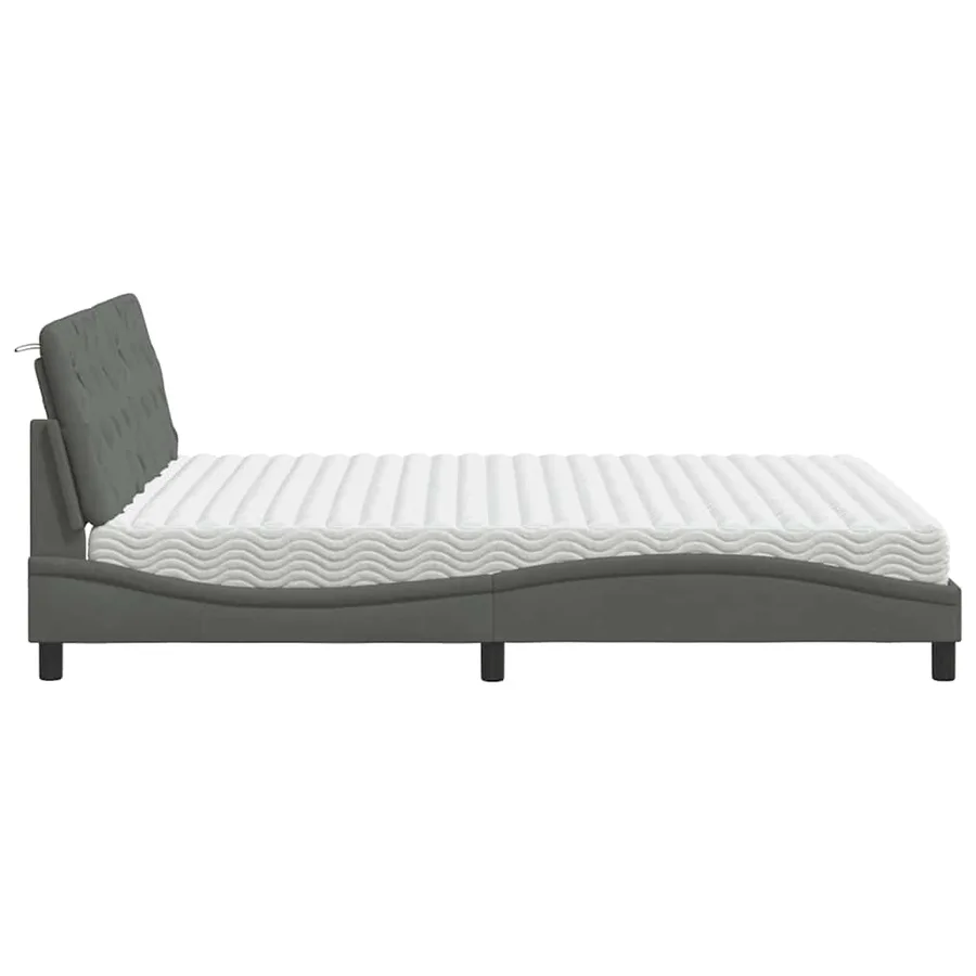 Lit avec matelas gris foncé 160x200 cm tissu - 6