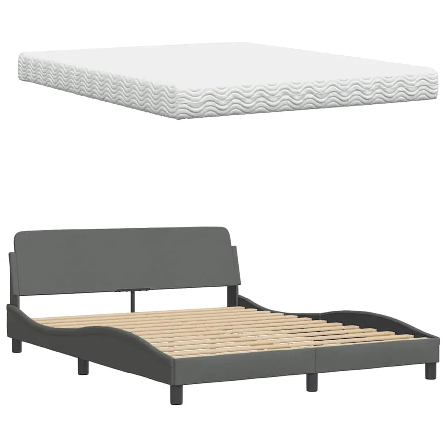 Lit avec matelas gris foncé 160x200 cm tissu - 8