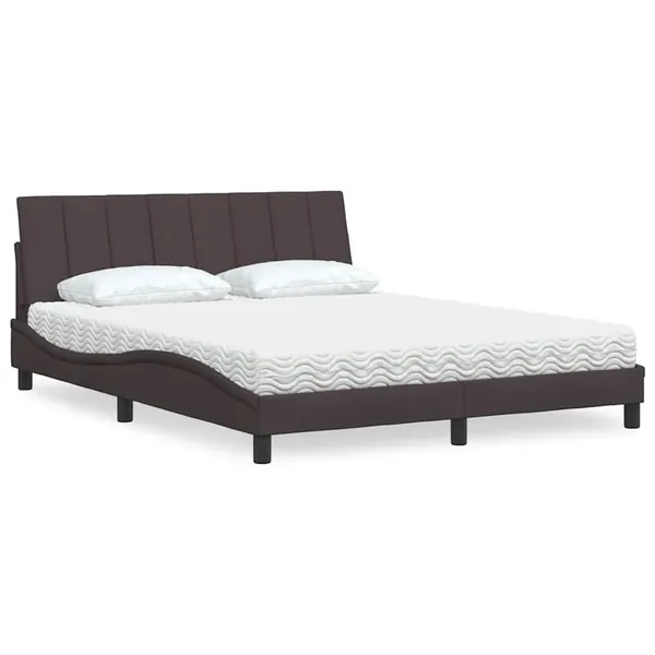 Lit avec matelas Hanko marron foncé 160x200 cm tissu
