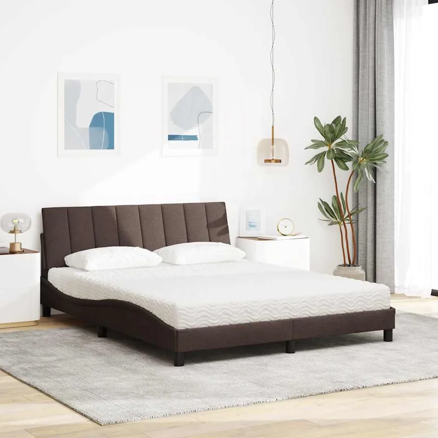 Lit avec matelas Hanko marron foncé 160x200 cm tissu - 3