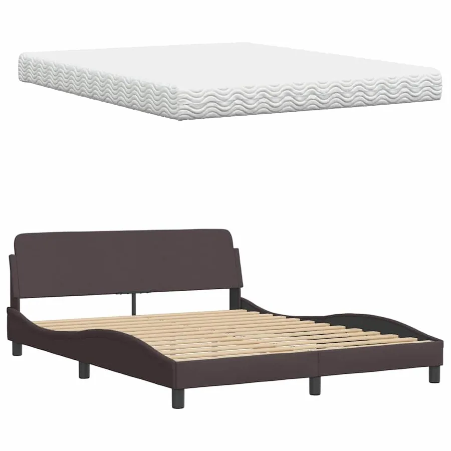 Lit avec matelas Hanko marron foncé 160x200 cm tissu - 8